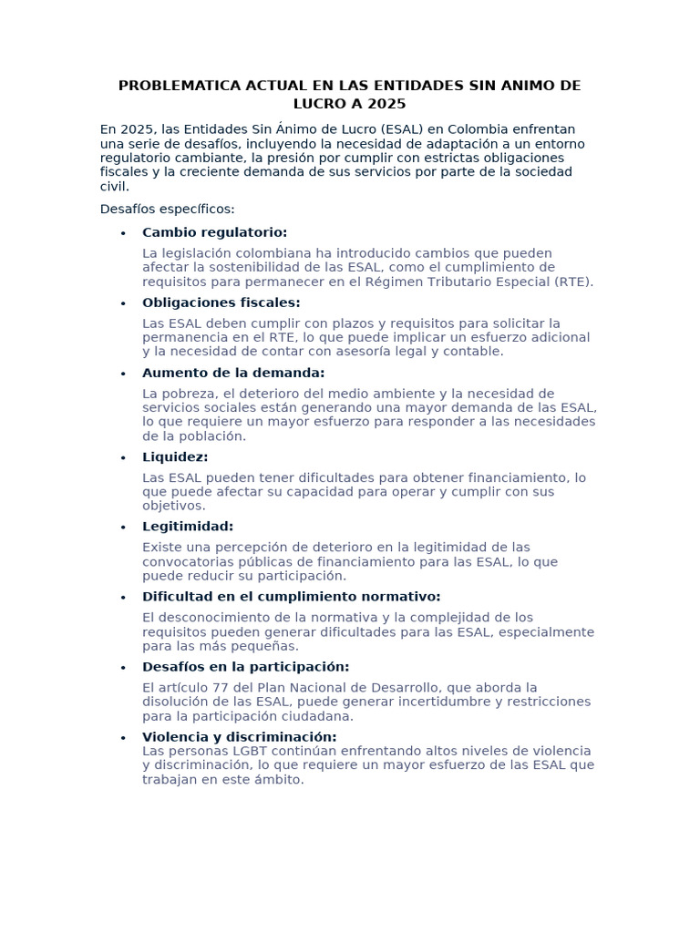 Problematica Actual en Las Entidades Sin Animo de Lucro A 2025 | PDF