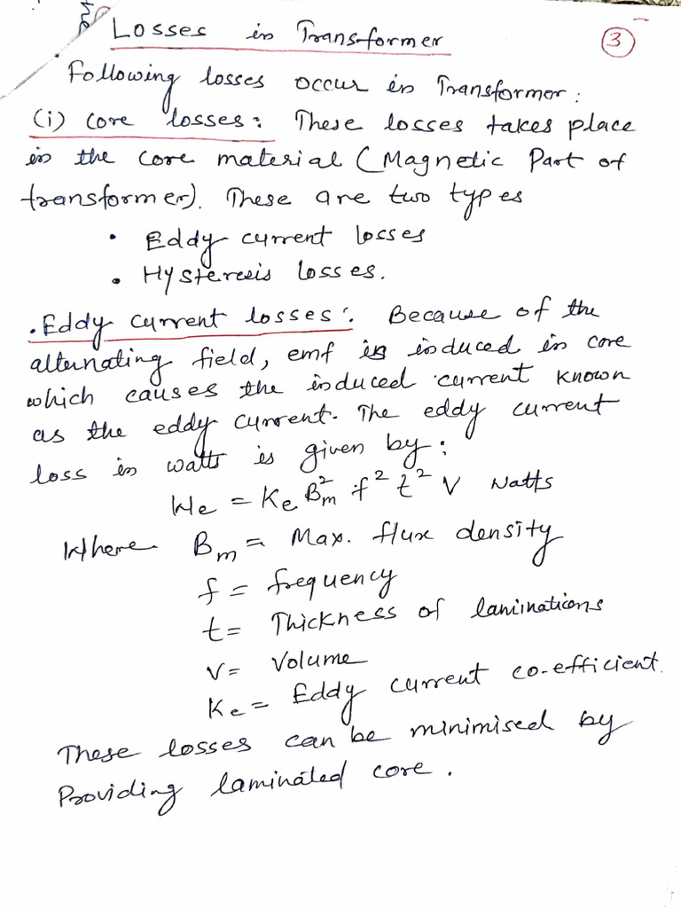 Transformer Losses and Efficiency Notes | PDF