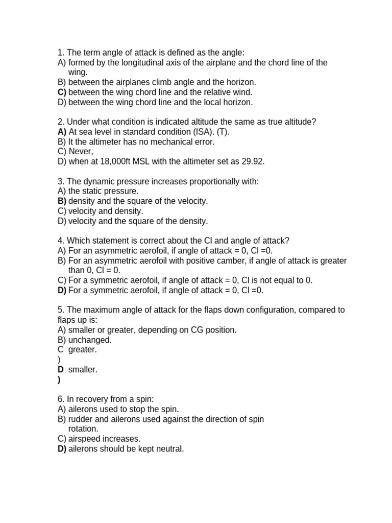 Aerodynamics and Flight Mechanics Quiz | PDF | Lift (Force) | Airfoil