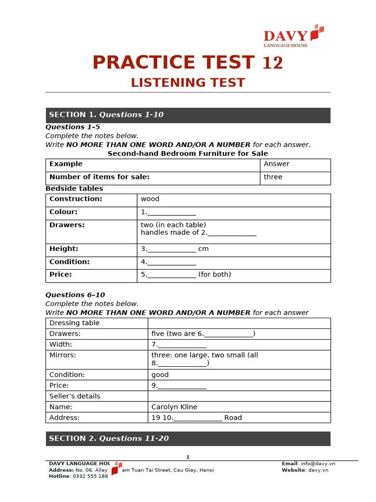 Listening Test Practice Questions | PDF