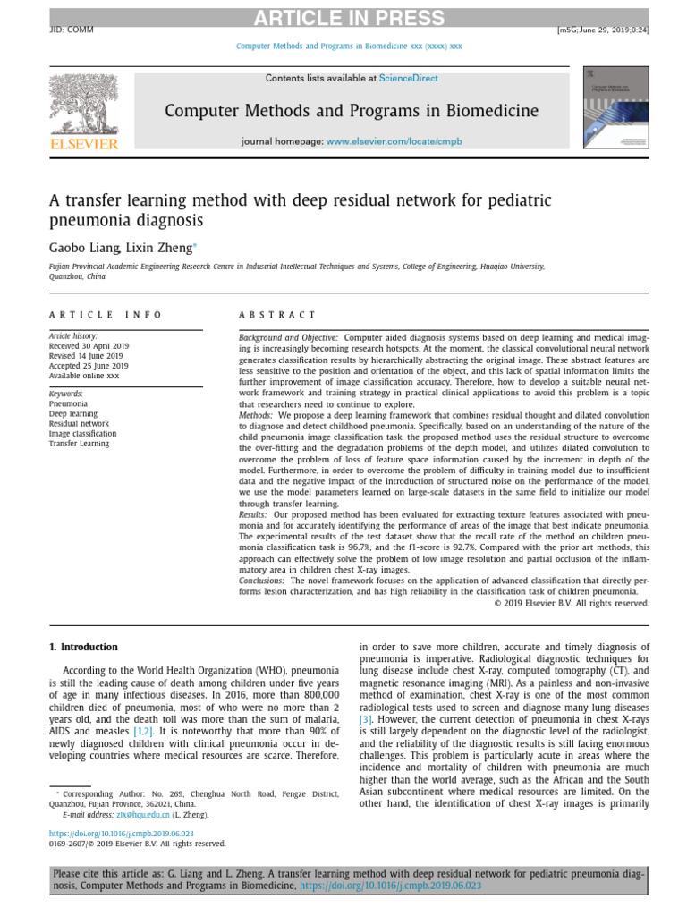 A Transfer Learning Method With Deep Residual Network For Pediatric ...