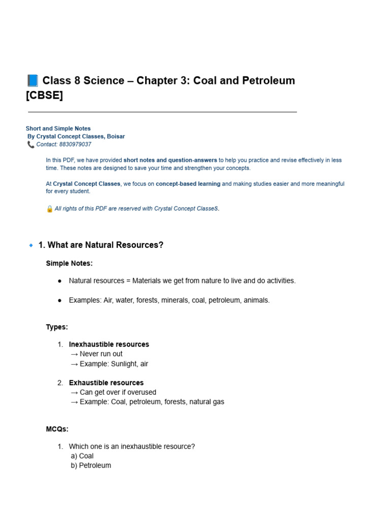 Coal and Petroleum: Class 8 Notes | PDF | Kerosene | Fuels