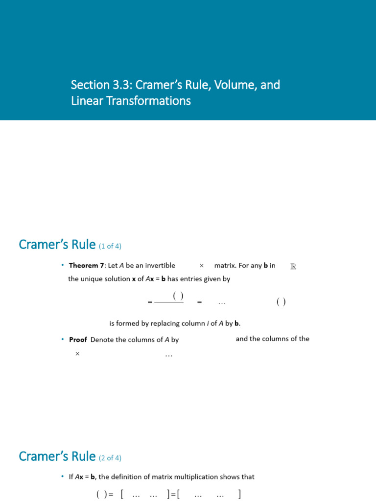 Cramer’s Rule and Linear Transformations | PDF | Determinant | Vector Space