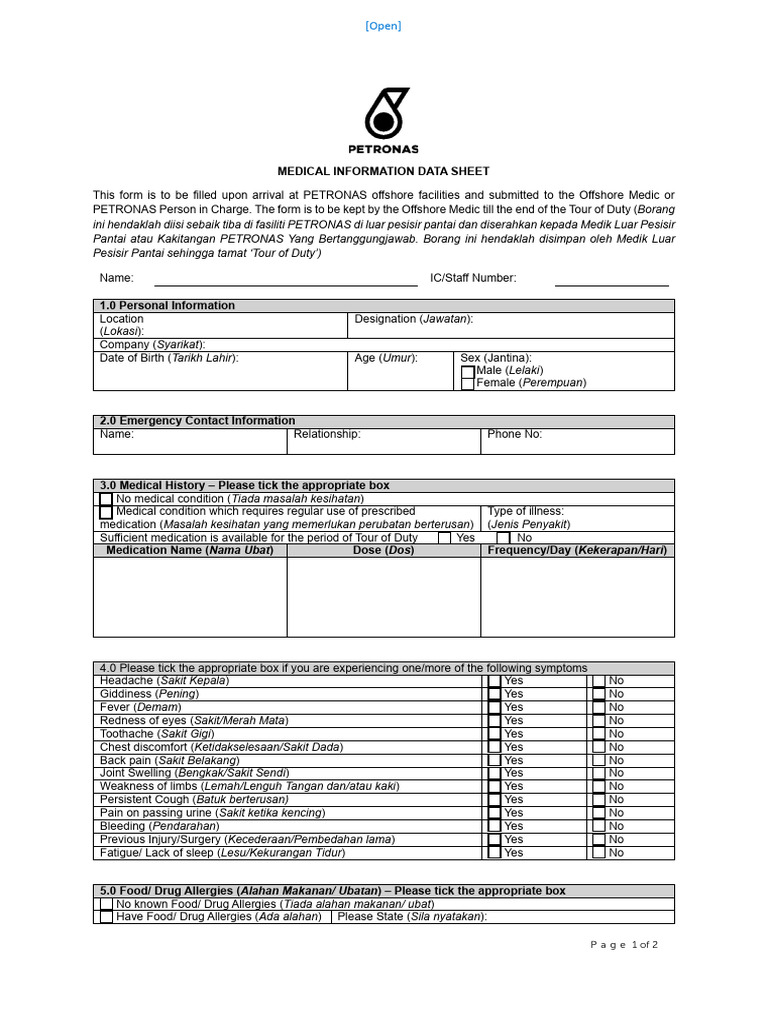 Medical Information Data Sheet | PDF | Human Diseases And Disorders ...