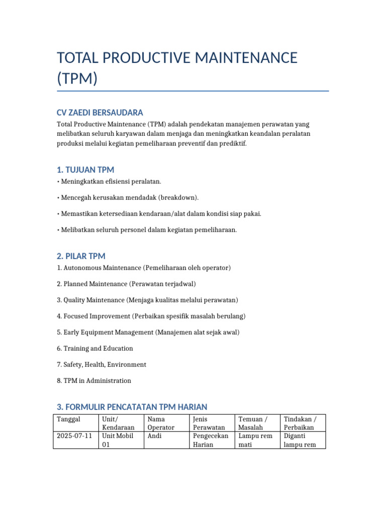 Panduan Total Productive Maintenance (TPM) | PDF