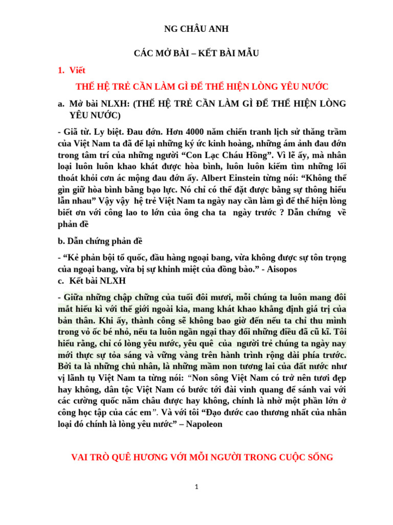 Các Mở Bài - Kết Bài Mẫu | PDF