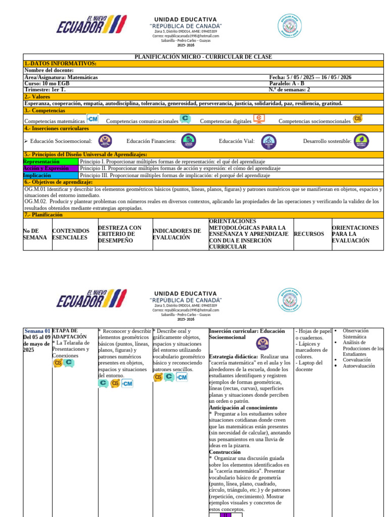 Planificación Curricular Matemáticas 10mo EGB | PDF | Geometría ...