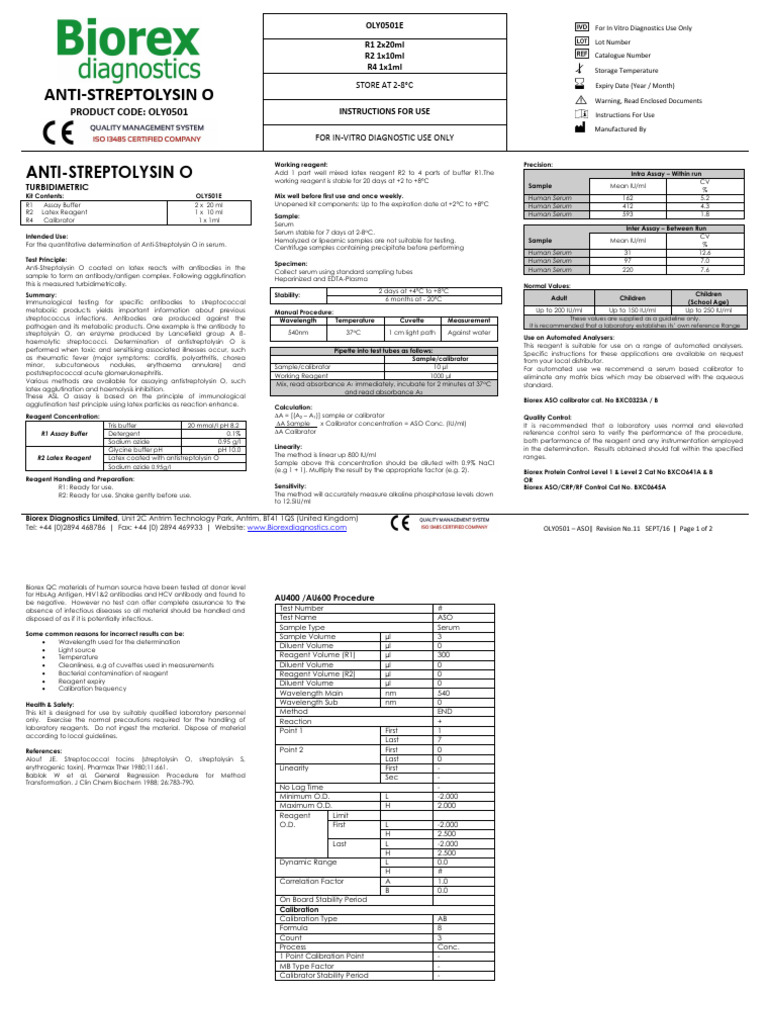 ASO Turbidimetric Testing Kit Guide | PDF | Streptococcus | Immunology