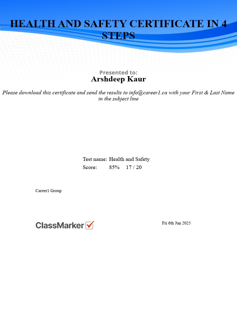 Certificate Arshdeep Kaur | PDF