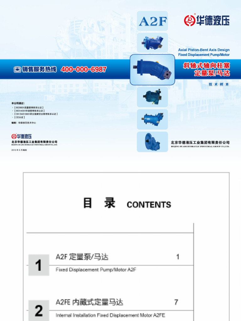 A2F Axial Piston Bent Axis Design Fixed Displacement PumpMotor | PDF