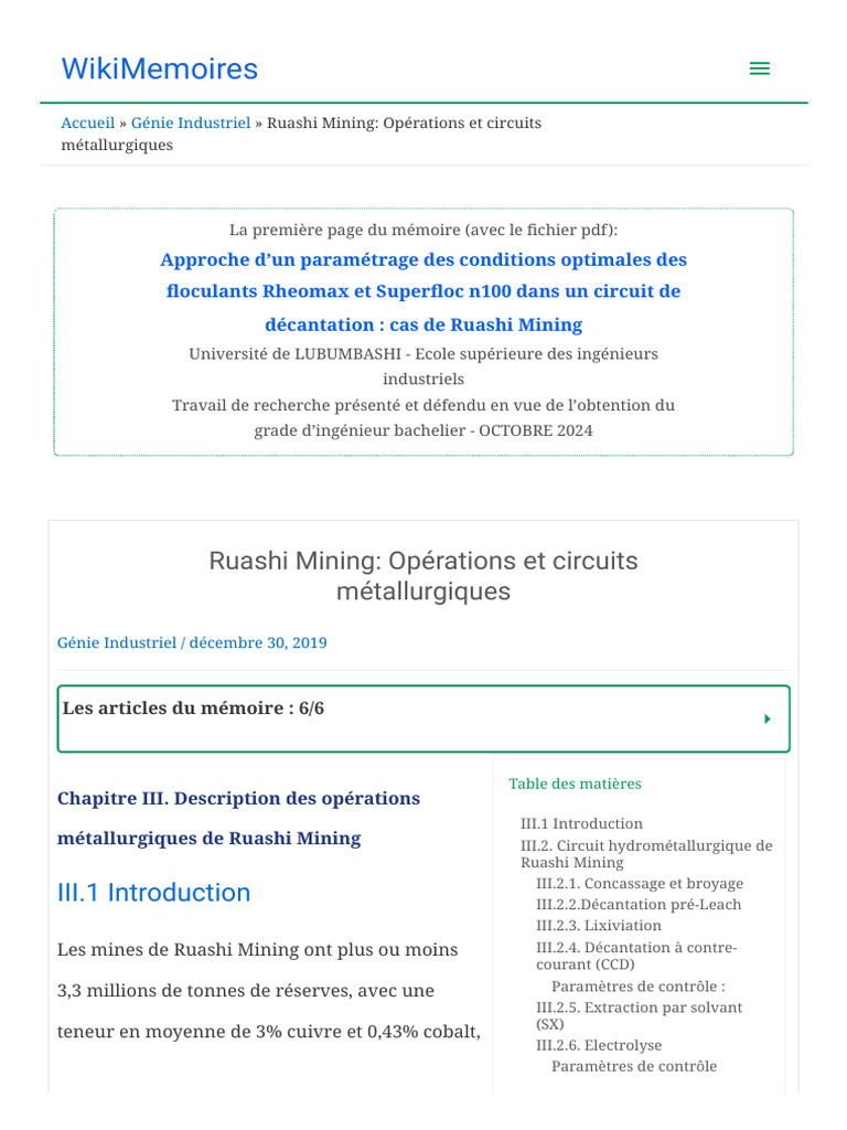 Ruashi Mining - Opérations Et Circuits Métallurgiques | PDF ...