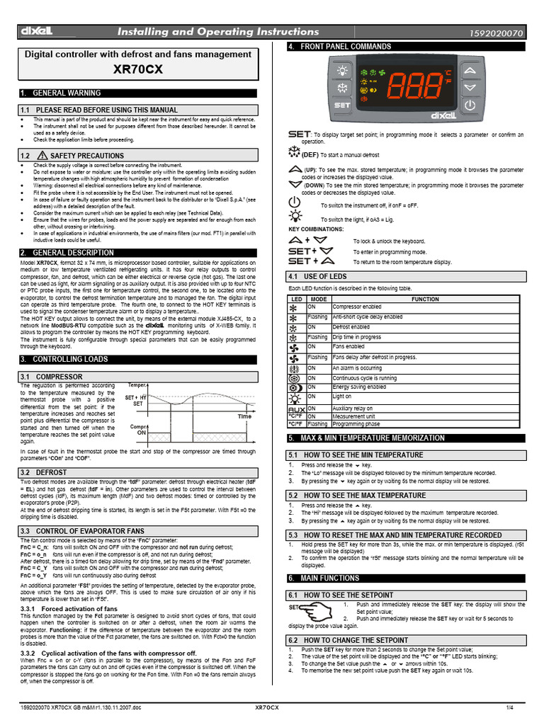 XR70CX Digital Controller Manual | PDF | Relay | Power Supply