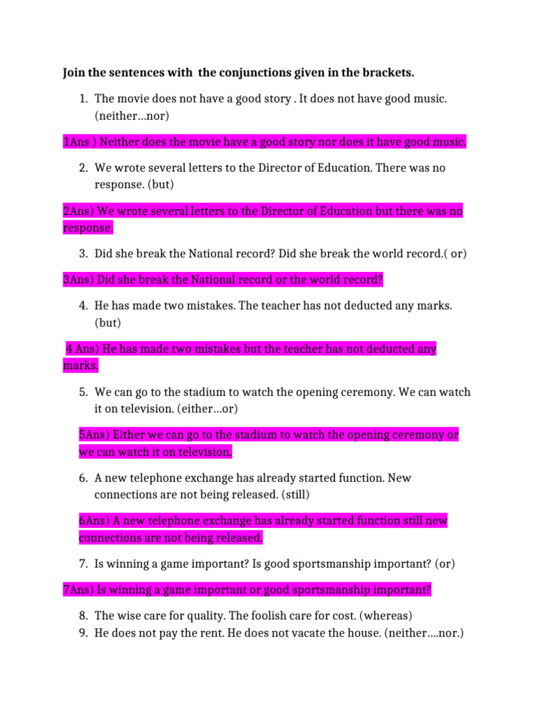 Conjunctions Sentence Joining Exercises | PDF | Chess Openings | Chess