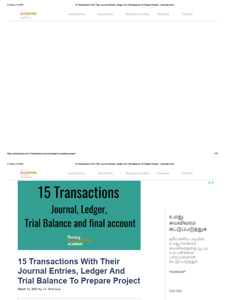 15 Transactions for Project Accounting | PDF | Debits And Credits ...