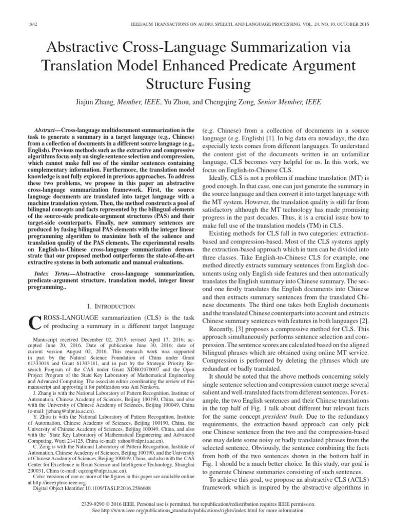 Abstractive Cross-Language Summarization | PDF | Translations | Parsing