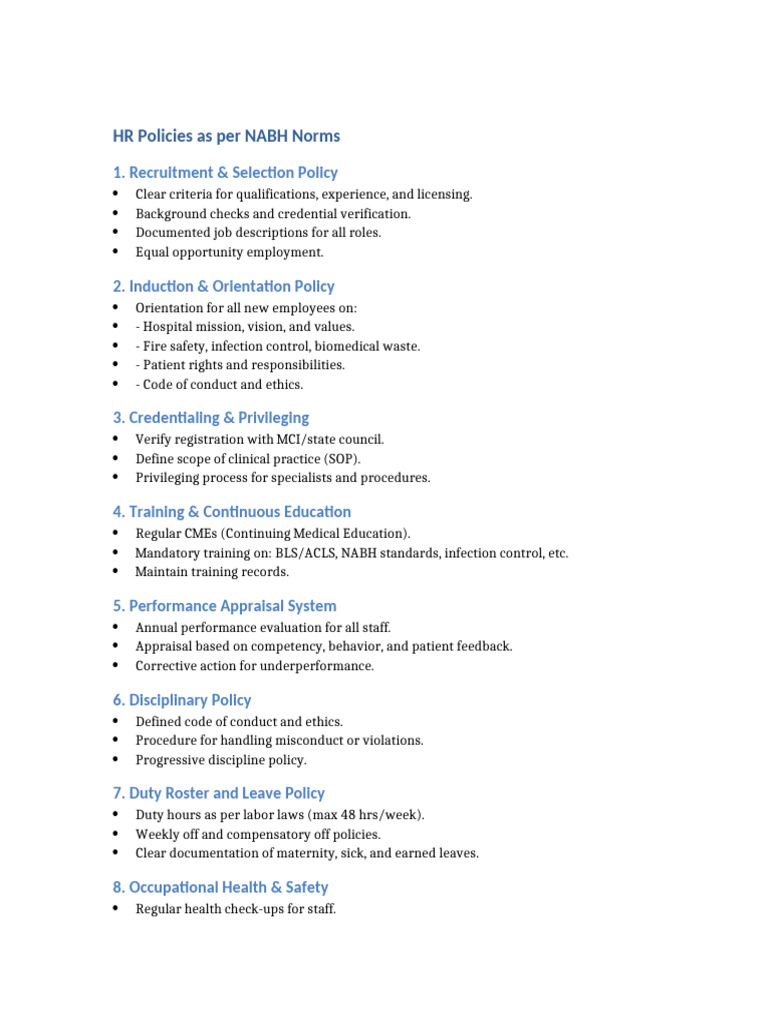 NABH HR Policies and Employee Rights | PDF