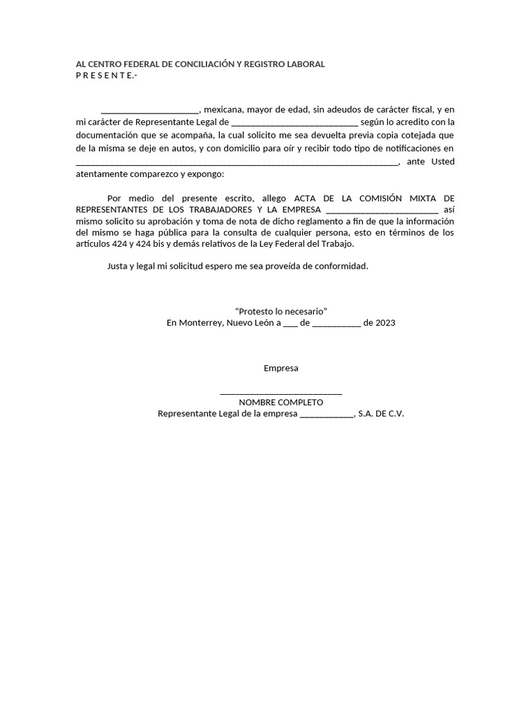 Acta de Comisión Mixta para Reglamento Laboral | PDF | Gobierno