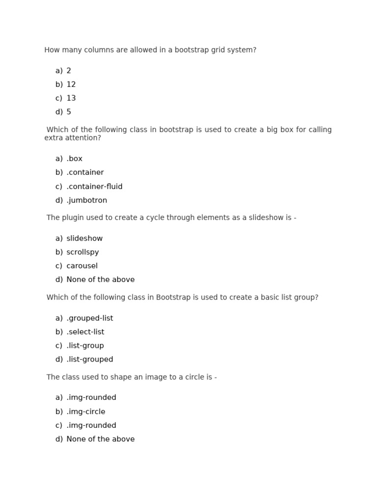 Bootstrap MCQ | PDF
