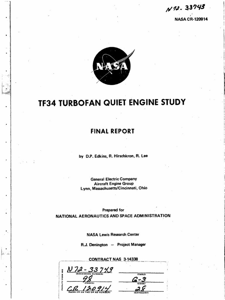 Tf34 Turbofan Quiet Engine Study: Final Report | PDF | Jet Engine | Engines