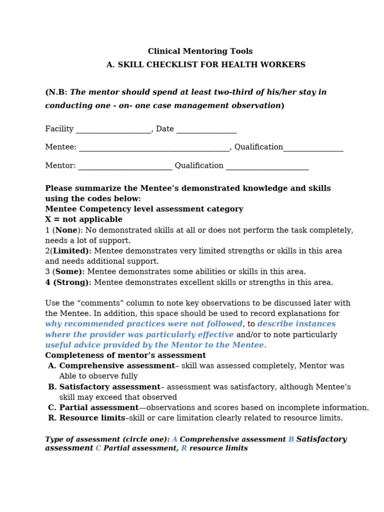 Nurse Preceptor Skill Assessment Checklist | PDF | Mentorship | Patient