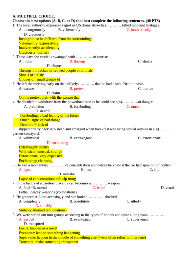 Multiple Choice Vocabulary Quiz | PDF | Earth Sciences