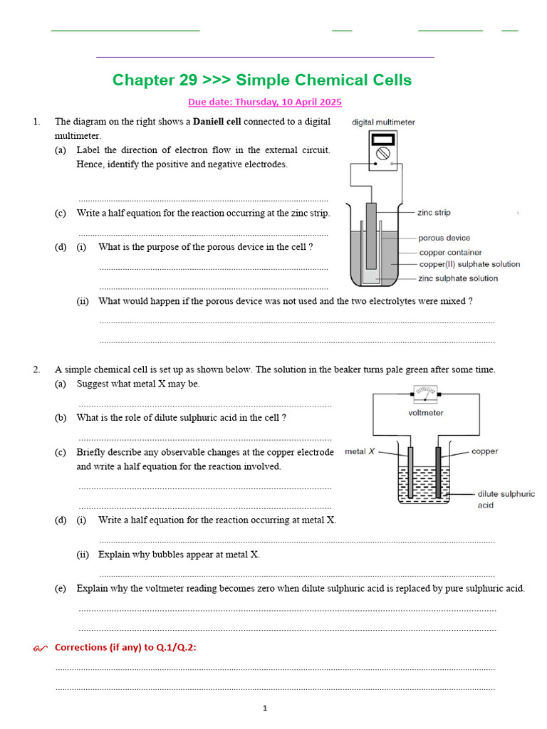DSE Chemistry Homework: Chemical Cells | PDF | Electrode | Redox