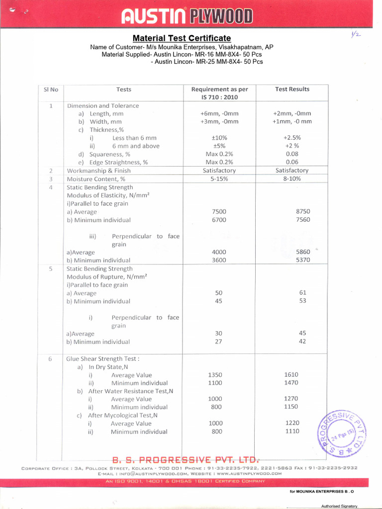 Material Test Certificate | PDF