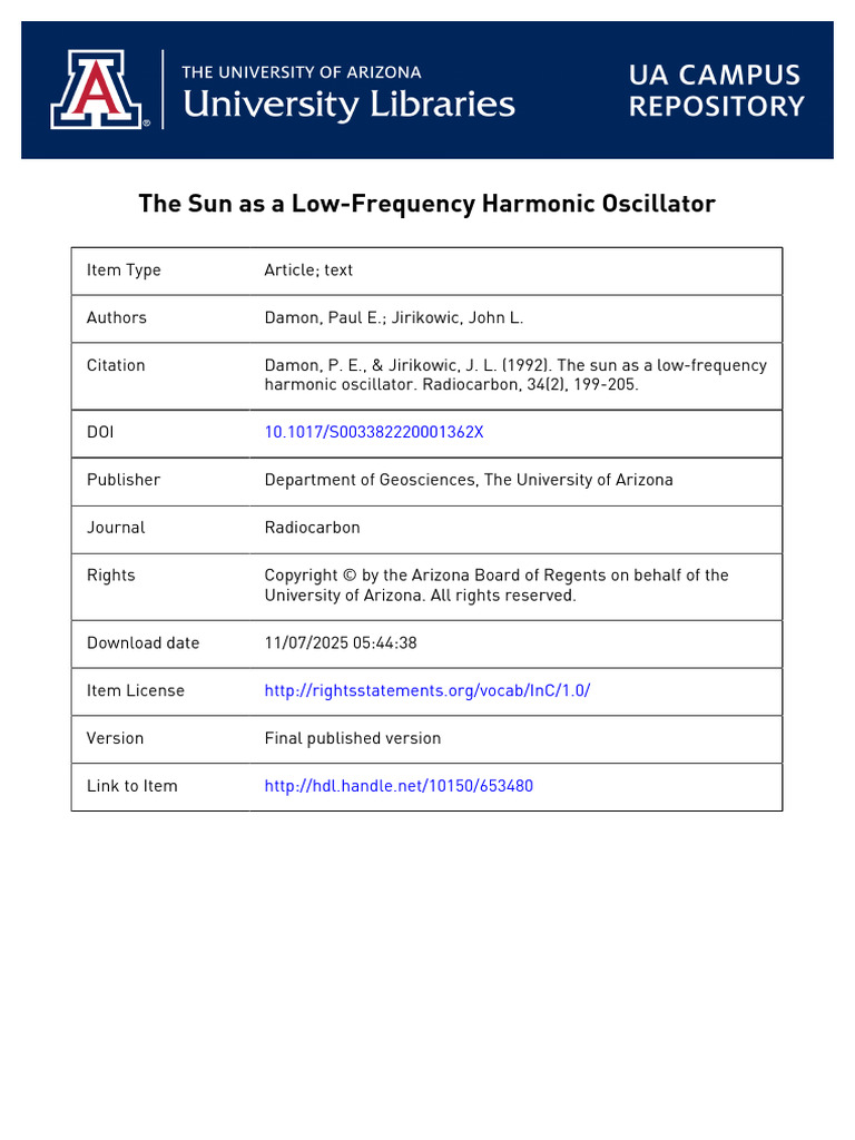 DAMON, JIRIKOWIC: The Sun As A Low-Frequency Harmonic Oscillator. | PDF ...