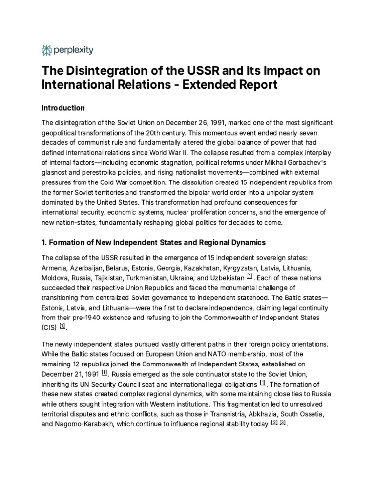 Disintegration of the USSR: Key Impacts | PDF | Post Soviet States ...