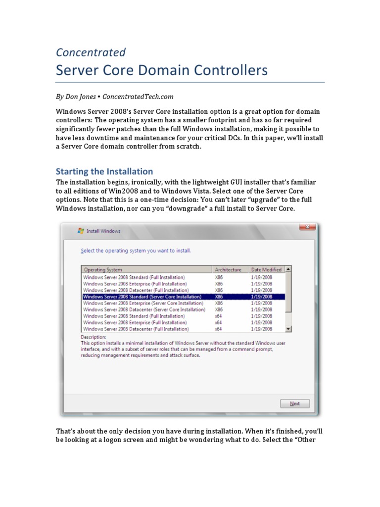 Server Core Domain Controller Setup | PDF