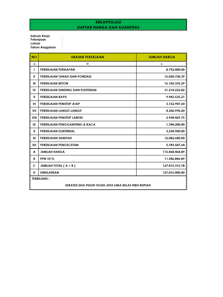 Rincian Pekerjaan Persiapan Rab | PDF