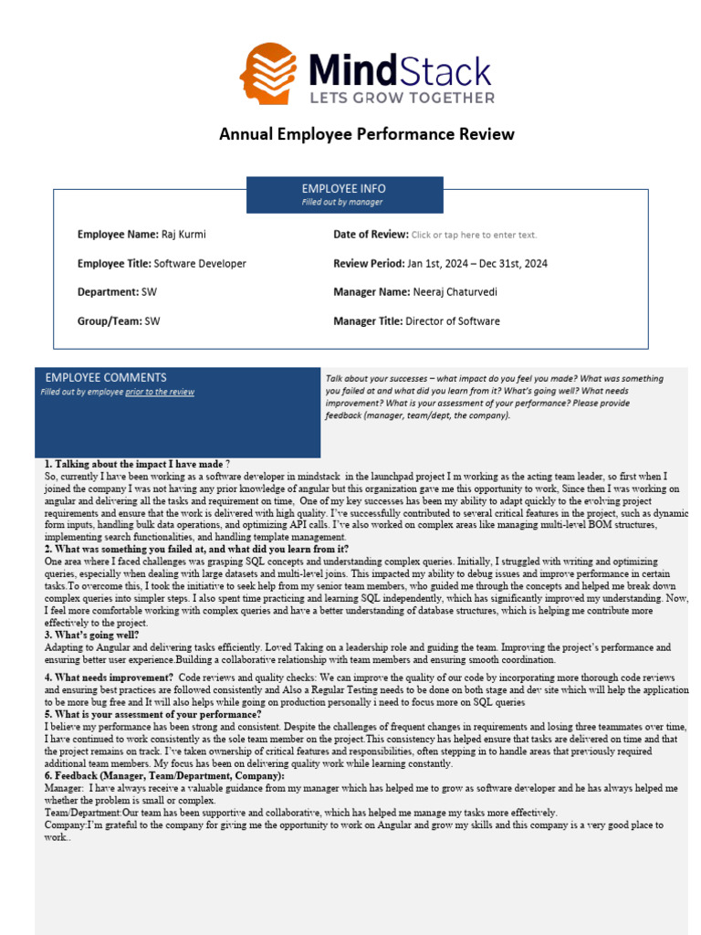 Raj Kurmi - Software Developer - Annual Performance Review 2024 ...
