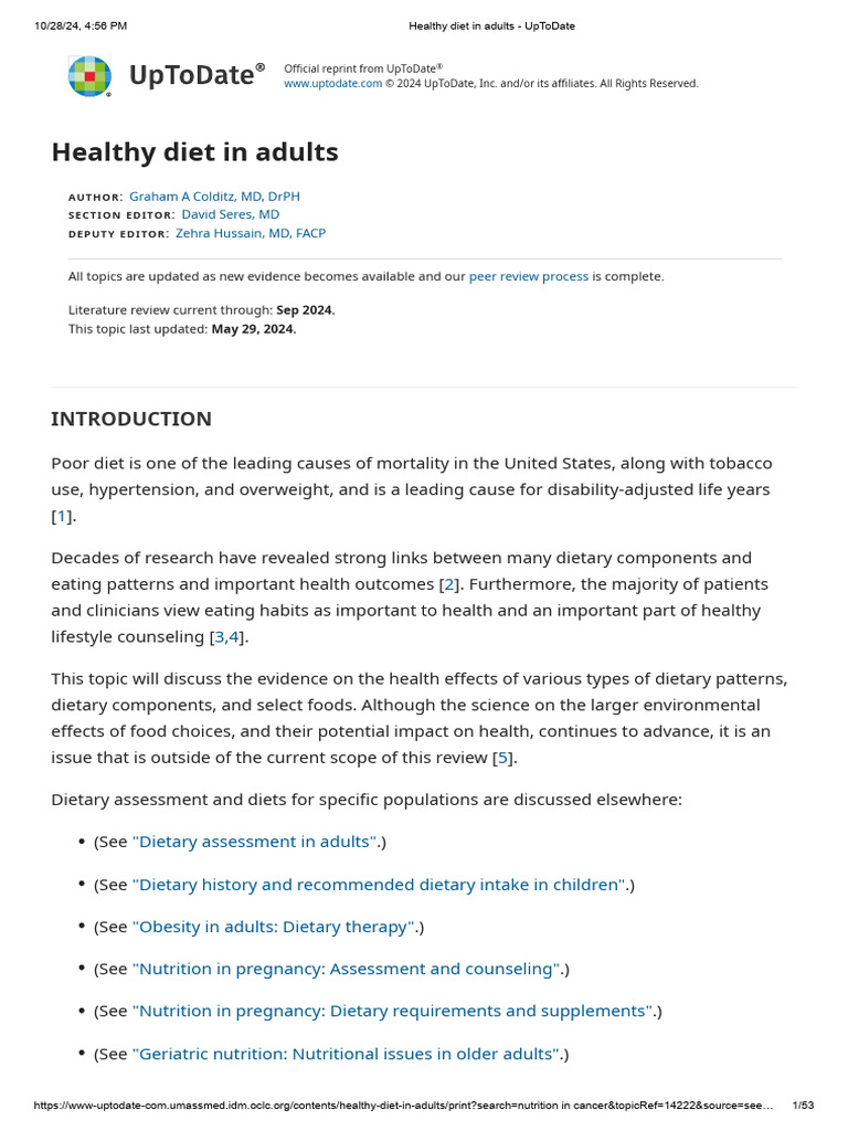 Healthy Diet Impact on Adult Health | PDF | Healthy Diet ...