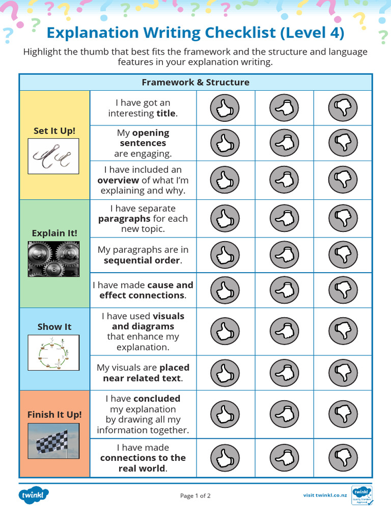 NZ L 1634260075 Level 4 Explanation Writing Student Checklist Ver 2 ...