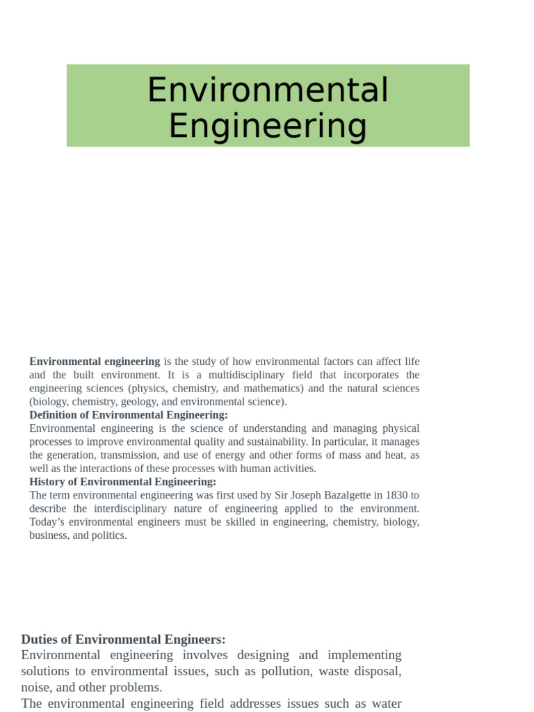 Overview of Environmental Engineering | PDF | Environmental Science ...