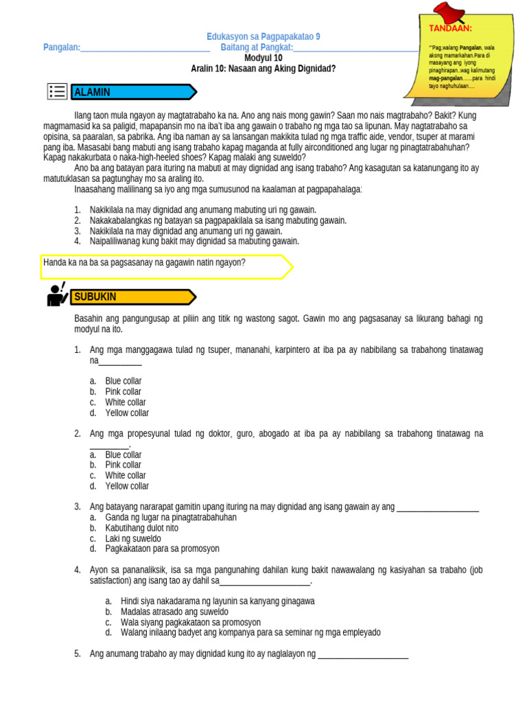 ESP Learning Modules 10 | PDF