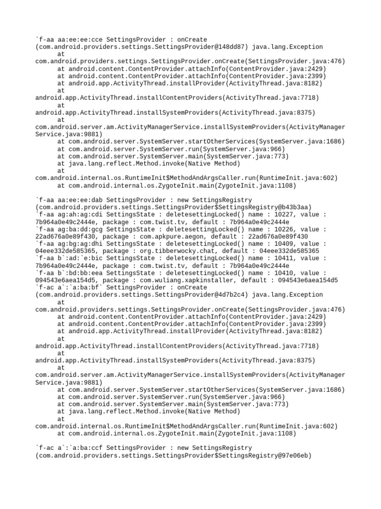 Android SettingsProvider Error Logs | PDF