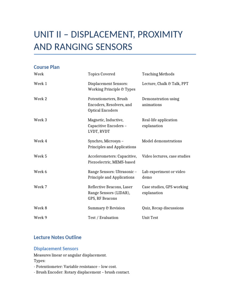 Displacement and Ranging Sensors Course | PDF | Electronics | Equipment