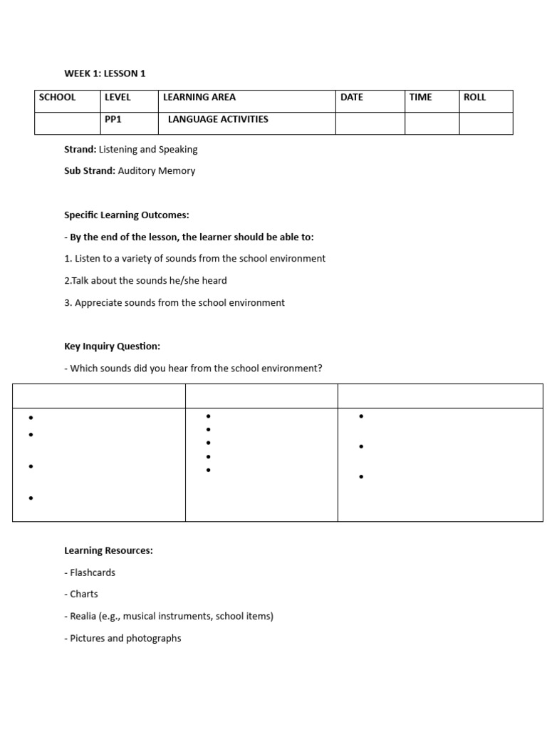 PP1 Language Activities: Week 1 Plan | PDF | Learning | Neuroscience