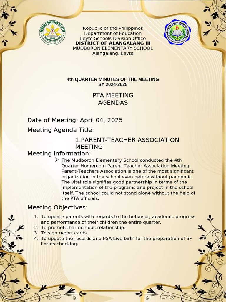 4th Quarter PTA Meeting Minutes | PDF