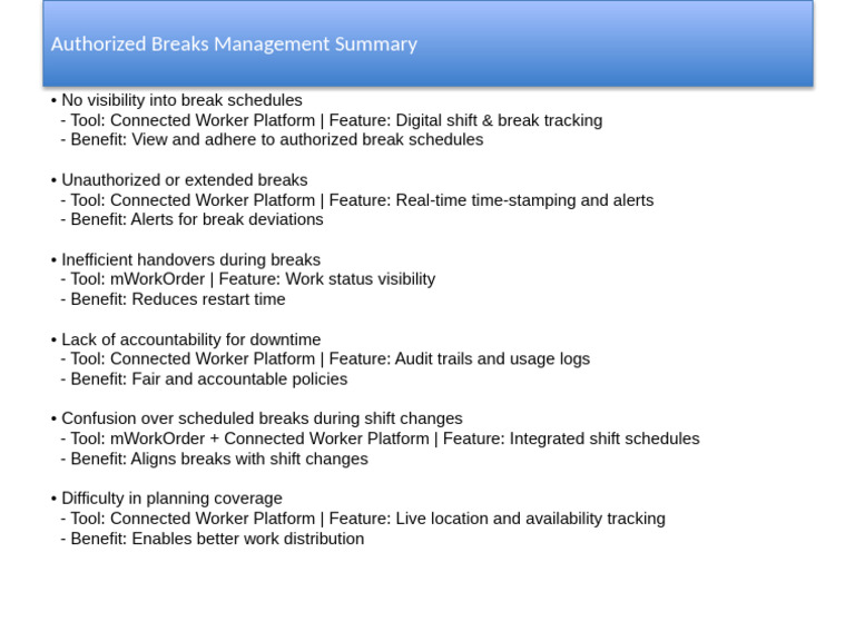 Authorized Breaks Management Summary Slide | PDF