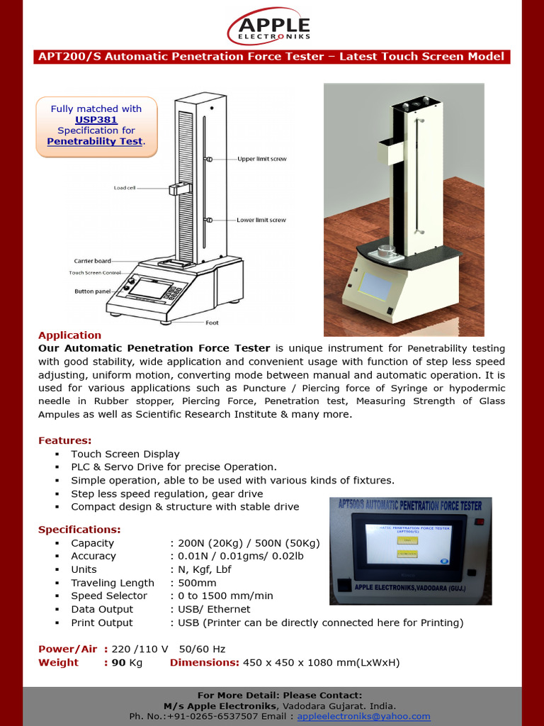 Brochure For APT200-S Automatic Penetration Force Tester - Latest Touch ...