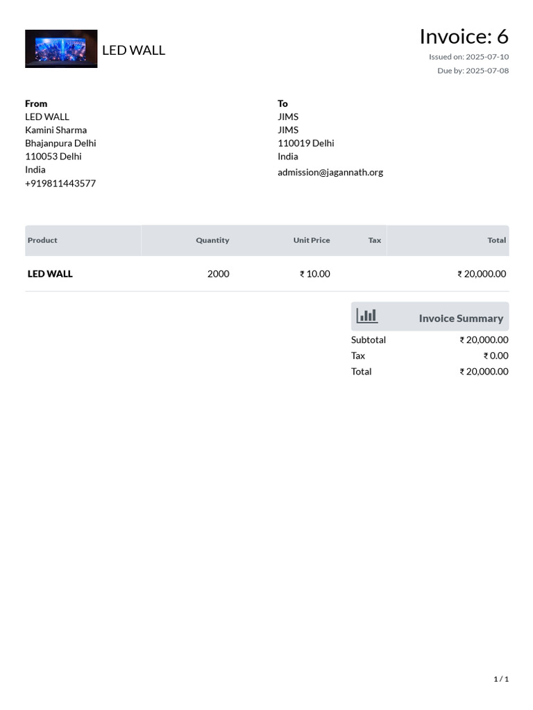 LED Wall Invoice - July 2025 | PDF