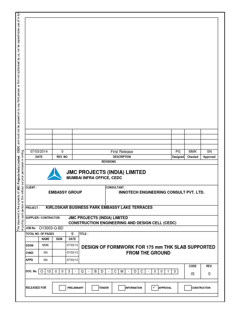 Formwork Design for 175mm Slab | PDF | Beam (Structure) | Bending