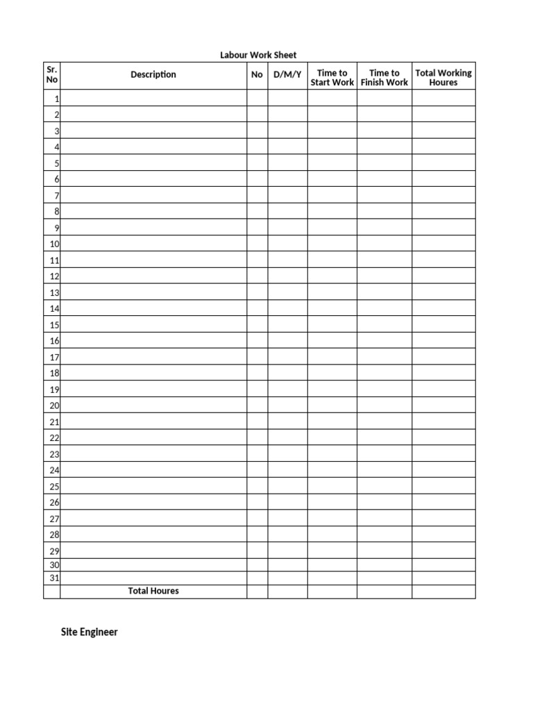 Labour Work Sheet Format | PDF