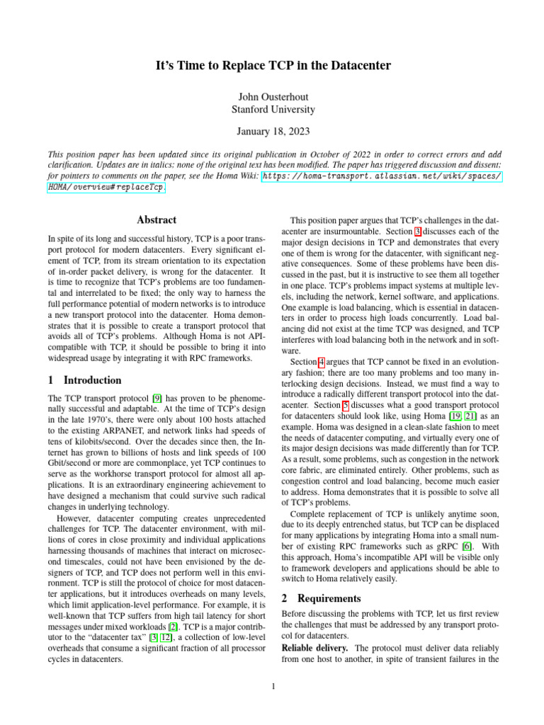 It's Time To Replace TCP in The Datacenter | PDF | Network Congestion ...