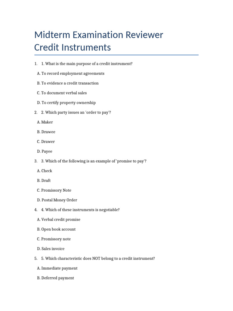 Complete Midterm Reviewer Credit Instruments | PDF | Cheque | Letter Of ...