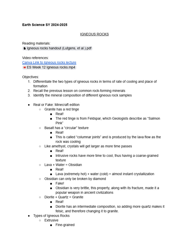 Igneous Rocks Overview for Earth Science | PDF | Igneous Rock ...