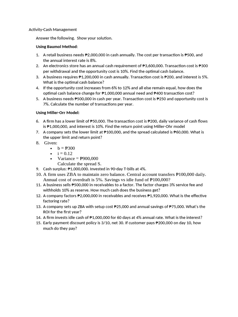 Miller-Orr Model Cash Management Guide | PDF