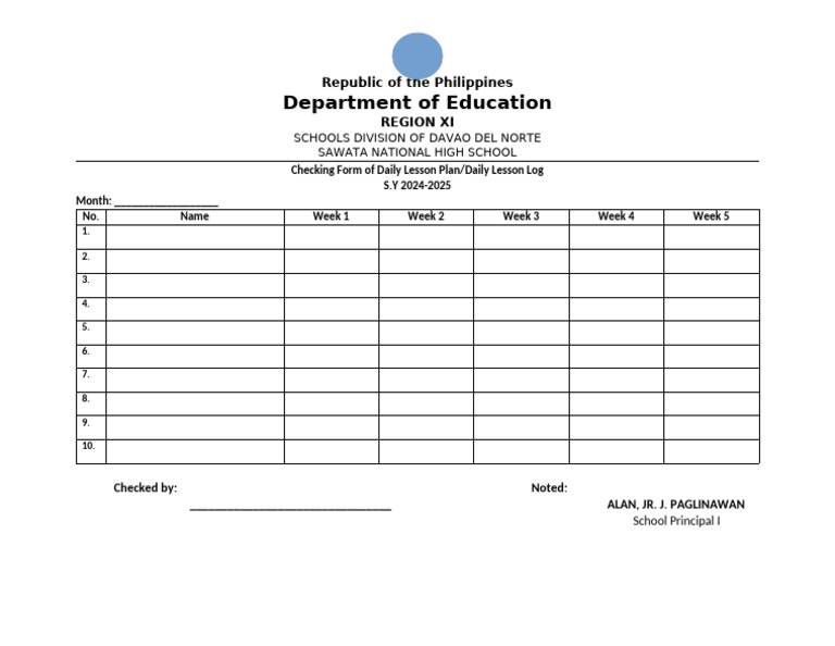 Daily Lesson Plan Check Form 2024-2025 | PDF